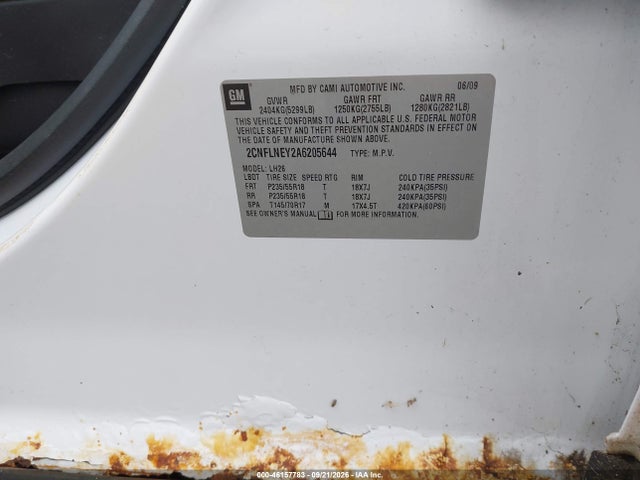2010 Chevrolet Equinox Lt მანქანა იყიდება აუქციონზე, vin: 2CNFLNEY2A6205644, აუქციონის ნომერი: 46157783