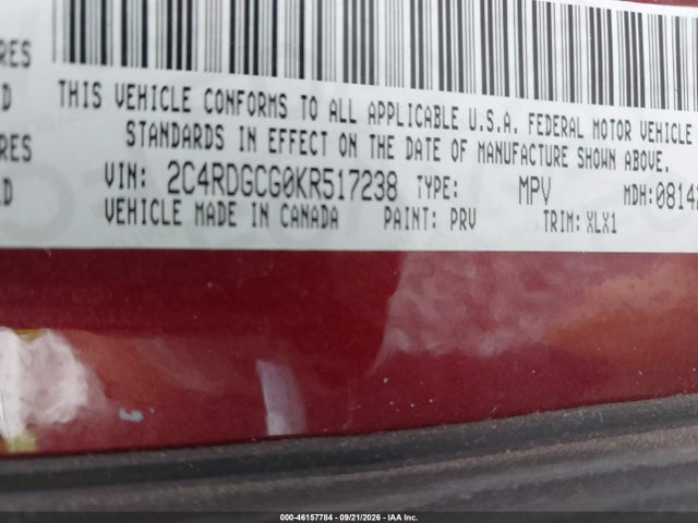 Продажа на аукционе авто 2019 Dodge Grand Caravan Sxt, vin: 2C4RDGCG0KR517238, номер лота: 46157784