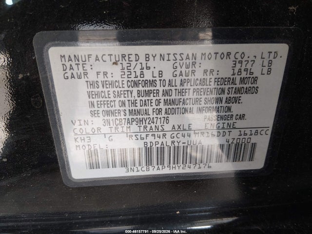 Продажа на аукционе авто 2017 Nissan Sentra Sr Turbo, vin: 3N1CB7AP9HY247176, номер лота: 46157791