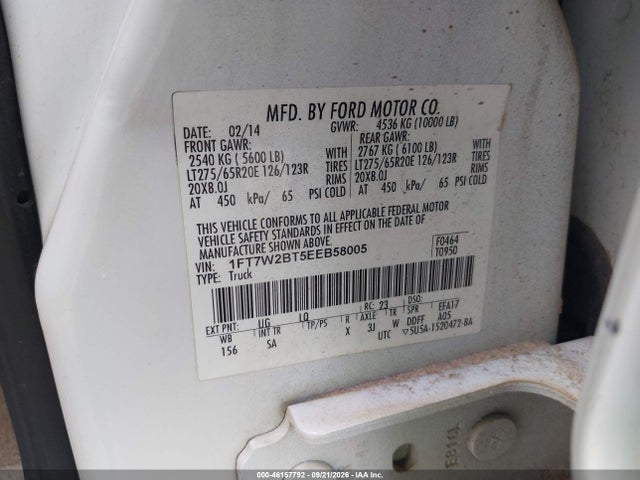 2014 Ford Super Duty F-250 Srw King Ranch მანქანა იყიდება აუქციონზე, vin: 1FT7W2BT5EEB58005, აუქციონის ნომერი: 46157792