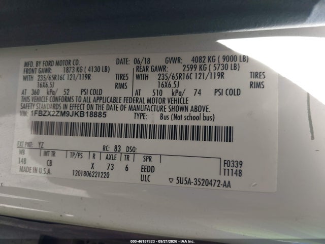 Продажа на аукционе авто 2018 Ford Transit-350 Xl, vin: 1FBZX2ZM9JKB18885, номер лота: 46157823