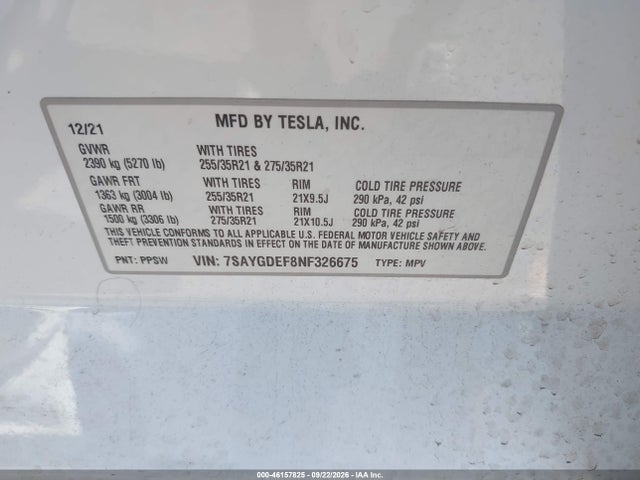 7SAYGDEF8NF326675 Tesla Model Y Performance Dual Motor All-wheel Drive