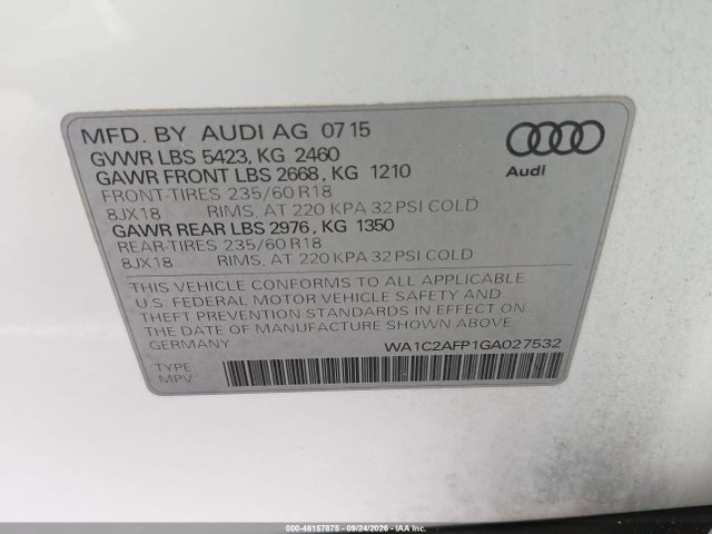 Aukcja sprzedaży 2016 Audi Q5 2.0t Premium, vin: WA1C2AFP1GA027532, numer aukcji: 46157875
