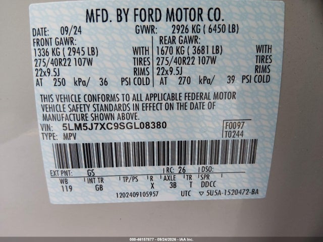 5LM5J7XC9SGL08380 Lincoln Aviator Reserve