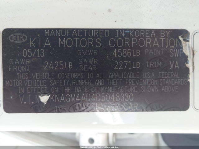 46157878 :رقم المزاد ، KNAGM4AD4D5048330 vin ، 2013 Kia Optima Hybrid Ex مزاد بيع