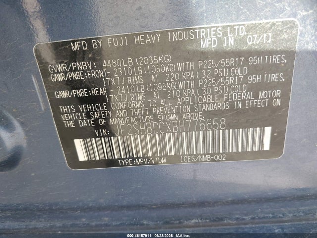 Aukcja sprzedaży 2011 Subaru Forester 2.5x Premium, vin: JF2SHBDCXBH776658, numer aukcji: 46157911