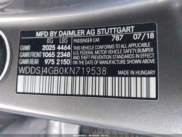 WDDSJ4GB0KN719538 Mercedes-Benz CLA 250 4MATIC