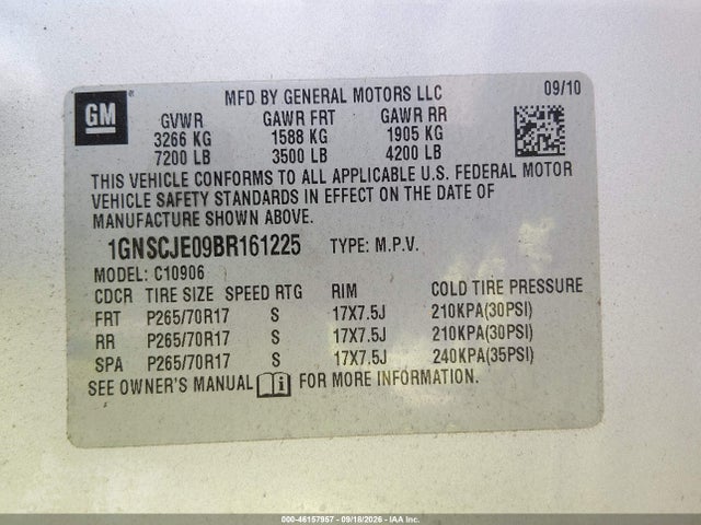 Продажа на аукционе авто 2011 Chevrolet Suburban 1500 Lt1, vin: 1GNSCJE09BR161225, номер лота: 46157957