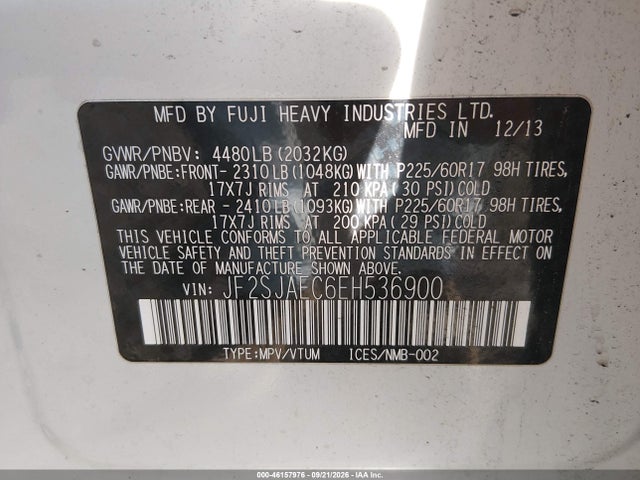 Aukcja sprzedaży 2014 Subaru Forester 2.5i Premium, vin: JF2SJAEC6EH536900, numer aukcji: 46157976