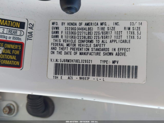 46157984 :رقم المزاد ، 5J6RM3H78EL029521 vin ، 2014 Honda Cr-v Ex-l مزاد بيع