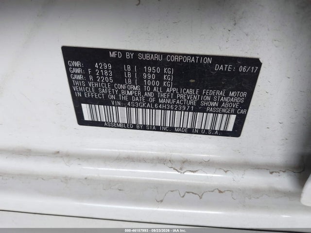 46157993 :رقم المزاد ، 4S3GKAL64H3623971 vin ، 2017 Subaru Impreza 2.0i Sport مزاد بيع