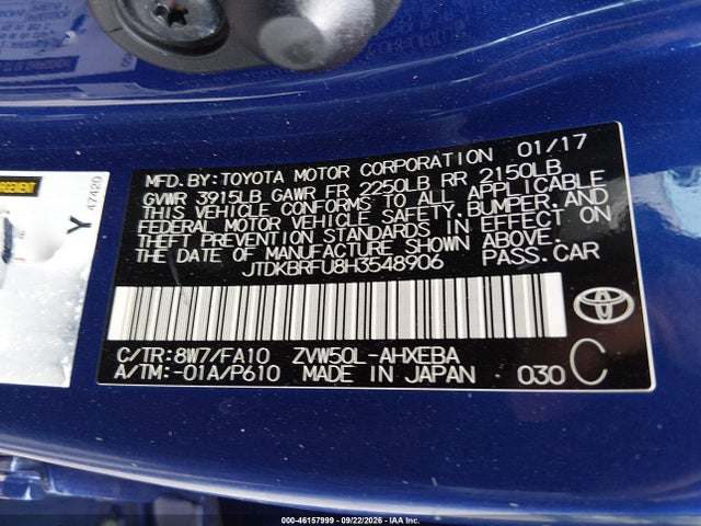 Toyota Prius Two 2017 JTDKBRFU8H3548906 Image 9