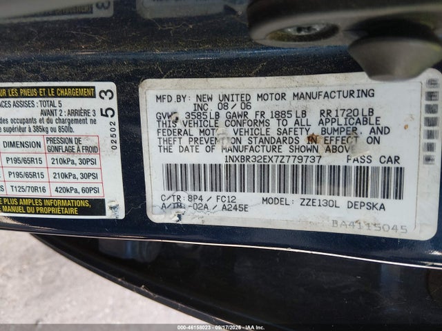 Продажа на аукционе авто 2007 Toyota Corolla S, vin: 1NXBR32EX7Z779737, номер лота: 46158023