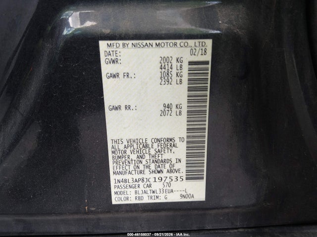 Продаж на аукціоні авто 2018 Nissan Altima 3.5 Sl, vin: 1N4BL3AP8JC197535, номер лоту: 46158037
