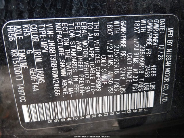 46158042 :رقم المزاد ، JN8BT3BB4RW424666 vin ، 2024 Nissan Rogue Sv Intelligent Awd مزاد بيع