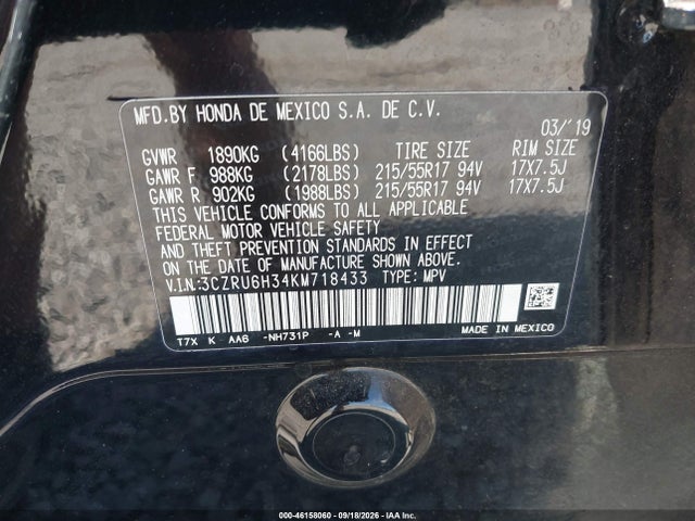 Продажа на аукционе авто 2019 Honda Hr-v Lx, vin: 3CZRU6H34KM718433, номер лота: 46158060