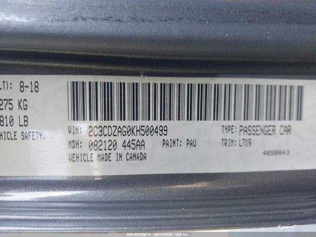 Aukcja sprzedaży 2019 Dodge Challenger Sxt, vin: 2C3CDZAG0KH500499, numer aukcji: 46158074