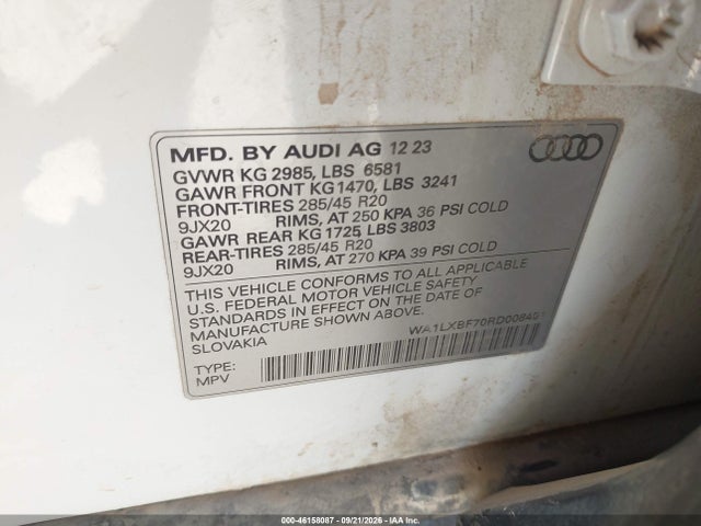 Aukcja sprzedaży 2024 Audi Q7 Premium Plus 55 Tfsi Quattro Tiptronic, vin: WA1LXBF70RD008401, numer aukcji: 46158087