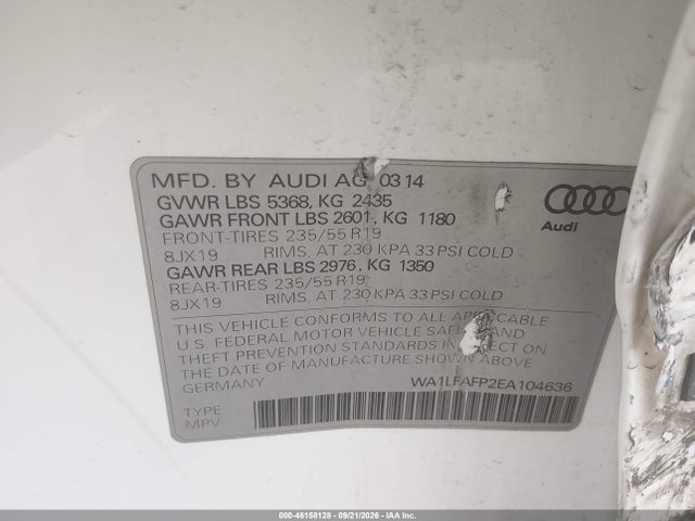 Aukcja sprzedaży 2014 Audi Q5 2.0t Premium, vin: WA1LFAFP2EA104636, numer aukcji: 46158128