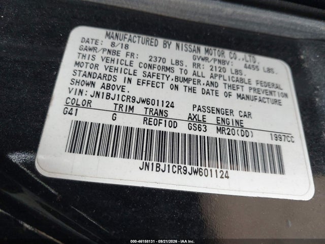 46158131 :رقم المزاد ، JN1BJ1CR9JW601124 vin ، 2018 Nissan Rogue Sport S مزاد بيع