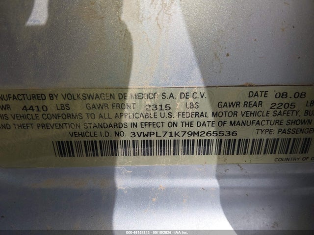 46158143 :رقم المزاد ، 3VWPL71K79M265536 vin ، 2009 Volkswagen Jetta 2.0l Tdi مزاد بيع