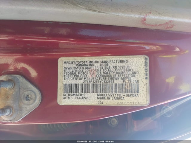 Продажа на аукционе авто 2000 Toyota Corolla Ce, vin: 2T1BR12E5YC332658, номер лота: 46158157