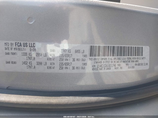 Aukcja sprzedaży 2020 Chrysler Voyager Lx, vin: 2C4RC1CGXLR211746, numer aukcji: 46158167