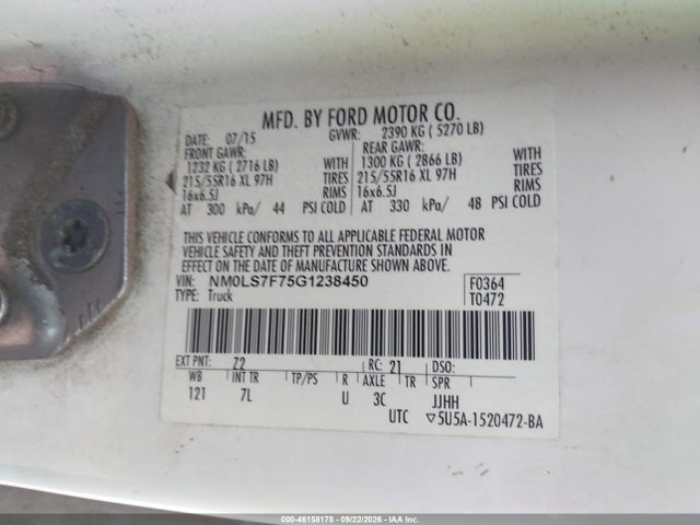 Продаж на аукціоні авто 2016 Ford Transit Connect Xlt, vin: NM0LS7F75G1238450, номер лоту: 46158178