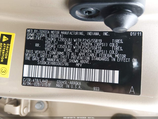 2011 Toyota Highlander Limited V6 მანქანა იყიდება აუქციონზე, vin: 5TDDK3EH8BS065786, აუქციონის ნომერი: 46158179