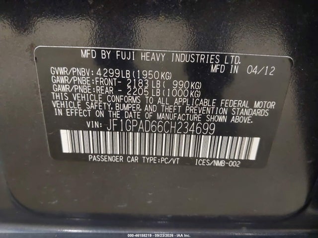 Продажа на аукционе авто 2012 Subaru Impreza 2.0i Premium, vin: JF1GPAD66CH234699, номер лота: 46158219