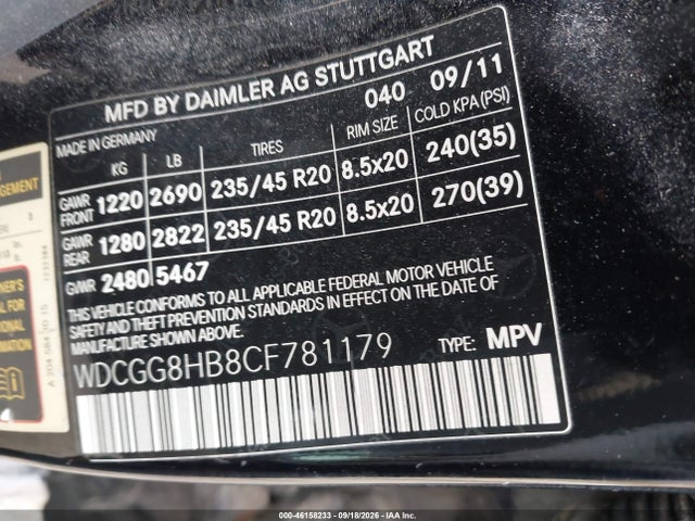 46158233 :رقم المزاد ، WDCGG8HB8CF781179 vin ، 2012 Mercedes-benz Glk 350 4matic مزاد بيع