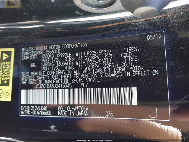 Продаж на аукціоні авто 2013 Lexus Rx 350, vin: JTJZK1BA8D2415345, номер лоту: 46158251