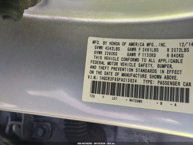 2015 Honda Accord Ex-l V-6 მანქანა იყიდება აუქციონზე, vin: 1HGCR3F85FA015924, აუქციონის ნომერი: 46158265