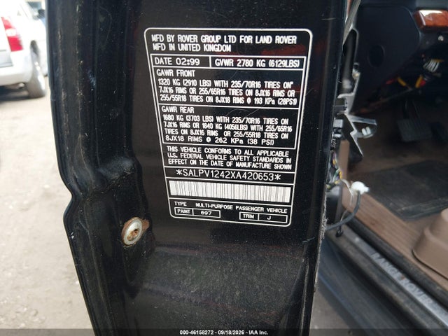 Aukcja sprzedaży 1999 Land Rover Range Rover 4.0 Se, vin: SALPV1242XA420653, numer aukcji: 46158272