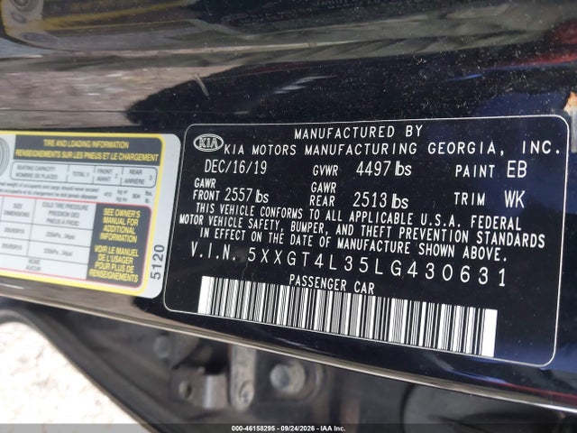 2020 Kia Optima Lx მანქანა იყიდება აუქციონზე, vin: 5XXGT4L35LG430631, აუქციონის ნომერი: 46158295