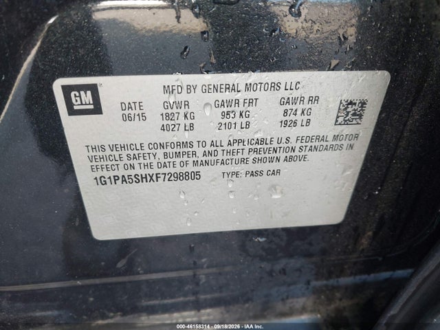 Продаж на аукціоні авто 2015 Chevrolet Cruze Ls Auto, vin: 1G1PA5SHXF7298805, номер лоту: 46158314