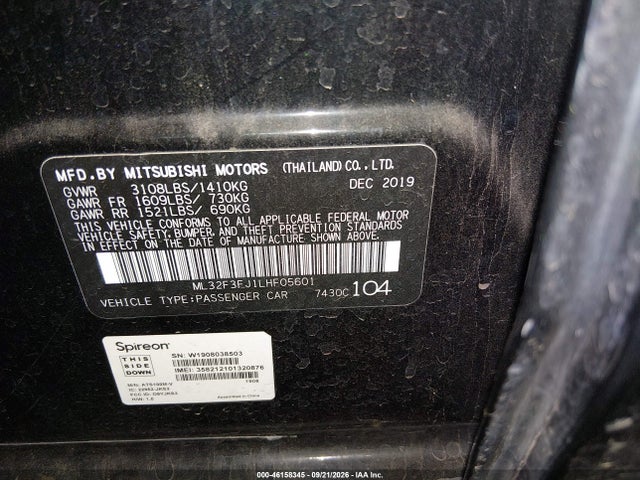 Aukcja sprzedaży 2020 Mitsubishi Mirage G4 Es, vin: ML32F3FJ1LHF05601, numer aukcji: 46158345