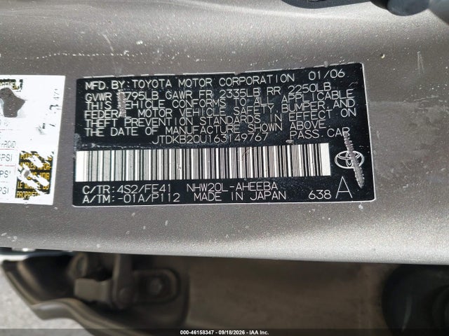46158347 :رقم المزاد ، JTDKB20U163149767 vin ، 2006 Toyota Prius مزاد بيع