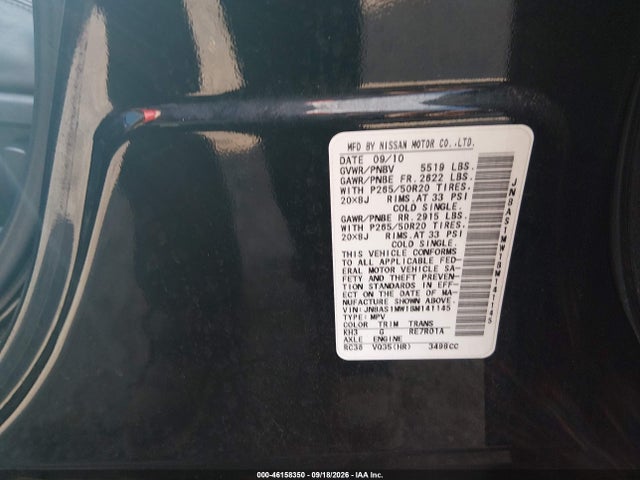 Продаж на аукціоні авто 2011 Infiniti Fx35, vin: JN8AS1MW1BM141145, номер лоту: 46158350