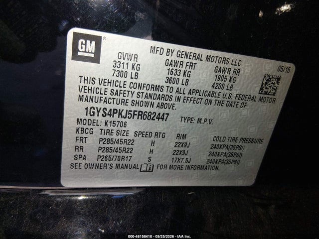 Aukcja sprzedaży 2015 Cadillac Escalade Platinum, vin: 1GYS4PKJ5FR682447, numer aukcji: 46158410