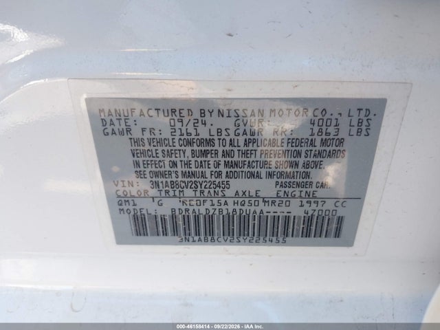 Aukcja sprzedaży 2025 Nissan Sentra Sv, vin: 3N1AB8CV2SY225455, numer aukcji: 46158414