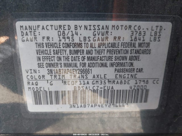 Nissan Sentra Fe+ S 2014 3N1AB7AP4EY296661 Image 9