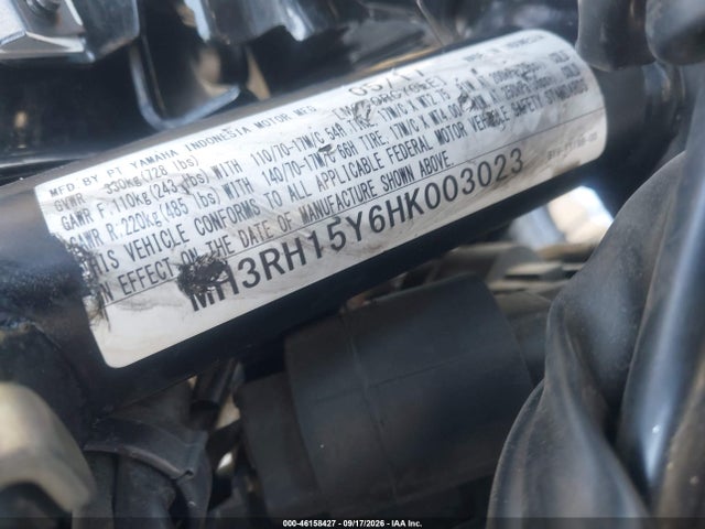 46158427 :رقم المزاد ، MH3RH15Y6HK003023 vin ، 2017 Yamaha Yzfr3 A مزاد بيع