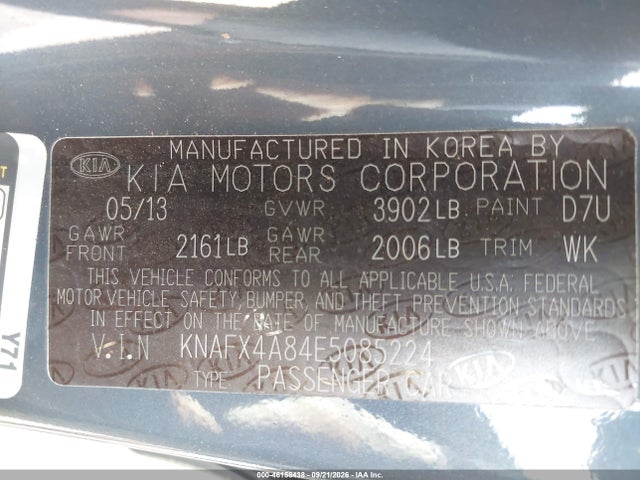 2014 Kia Forte Ex მანქანა იყიდება აუქციონზე, vin: KNAFX4A84E5085224, აუქციონის ნომერი: 46158438