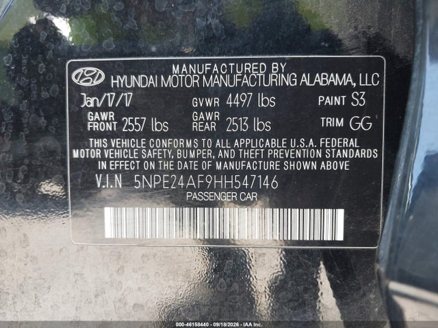 5NPE24AF9HH547146 Hyundai SONATA SE