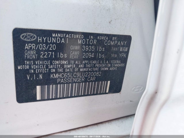 Продажа на аукционе авто 2020 Hyundai Ioniq Hybrid Blue, vin: KMHC65LC9LU220082, номер лота: 46158470
