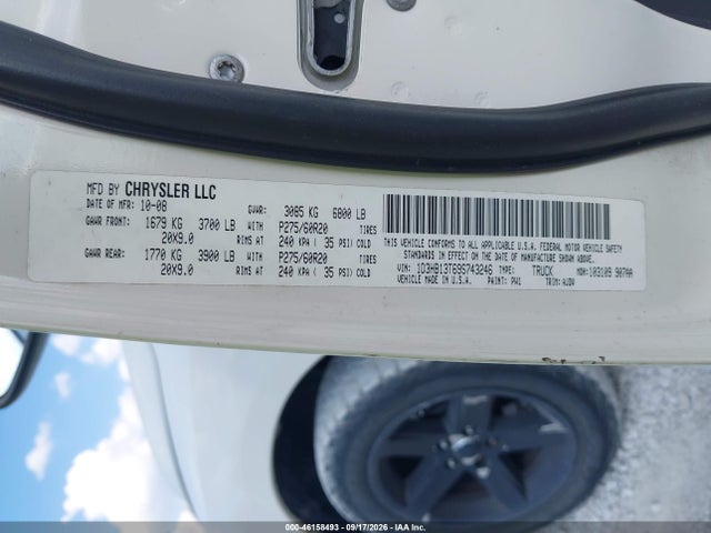 46158493 :رقم المزاد ، 1D3HB13T69S743246 vin ، 2009 Dodge Ram 1500 Slt/sport/trx مزاد بيع