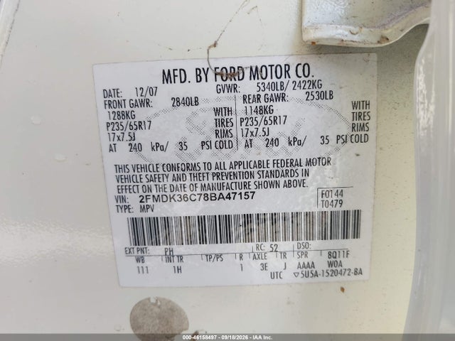 Aukcja sprzedaży 2008 Ford Edge Se, vin: 2FMDK36C78BA47157, numer aukcji: 46158497
