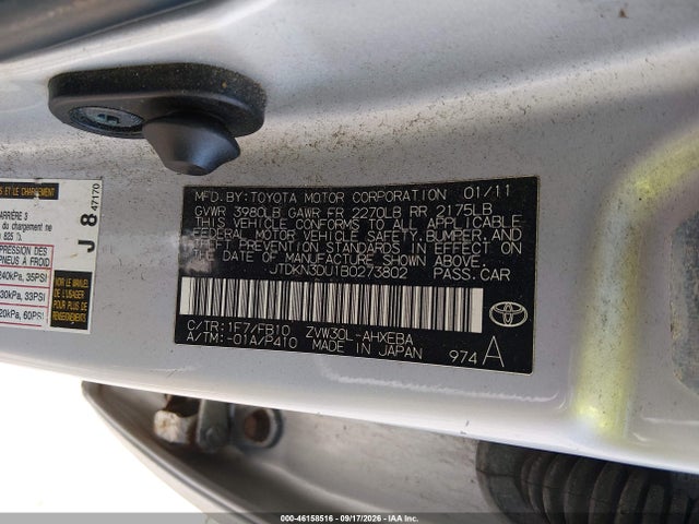 46158516 :رقم المزاد ، JTDKN3DU1B0273802 vin ، 2011 Toyota Prius Three مزاد بيع