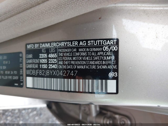 Aukcja sprzedaży 2000 Mercedes-benz E 320 4m, vin: WDBJF82J8YX042747, numer aukcji: 46158523